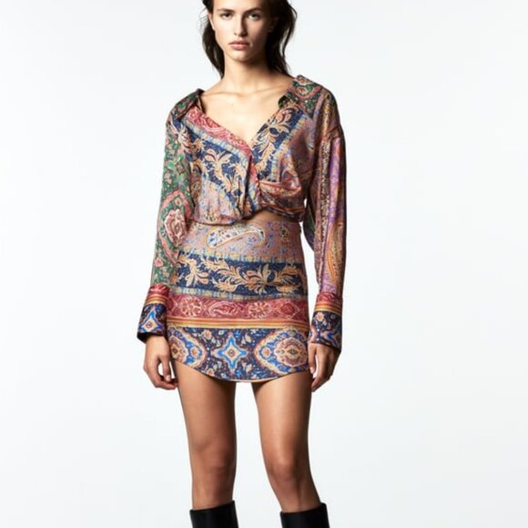 Coordinated Set - Satin Paisley Print Set (Skirt + Top) - Picture 2 of 5